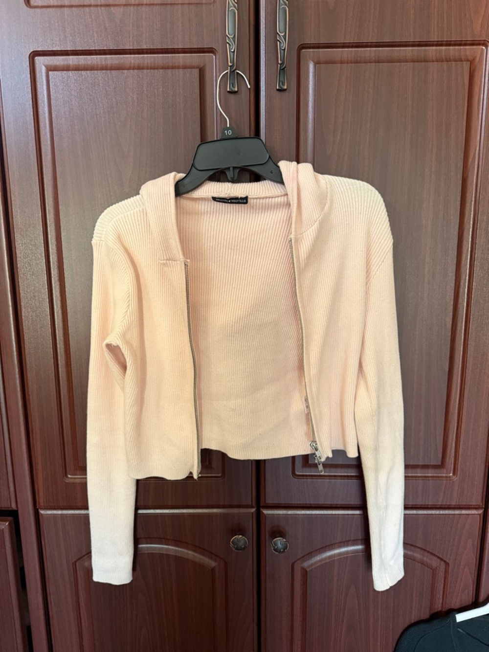 Brandy Melville Light Pink Hooded Zip-Front Women's Sweater